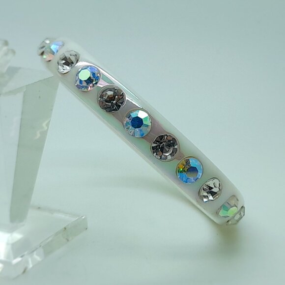 bohemian White opal Acryiic Plastic clear & ab Rhinestone partyBangle Bracelets - Picture 2 of 3